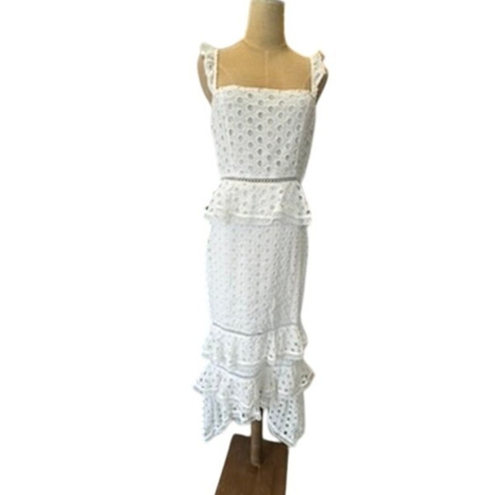 "KLESIS" Eyelet Circles layered Sundress SZ M Cottagecore‎ Fairy Whimsical Party